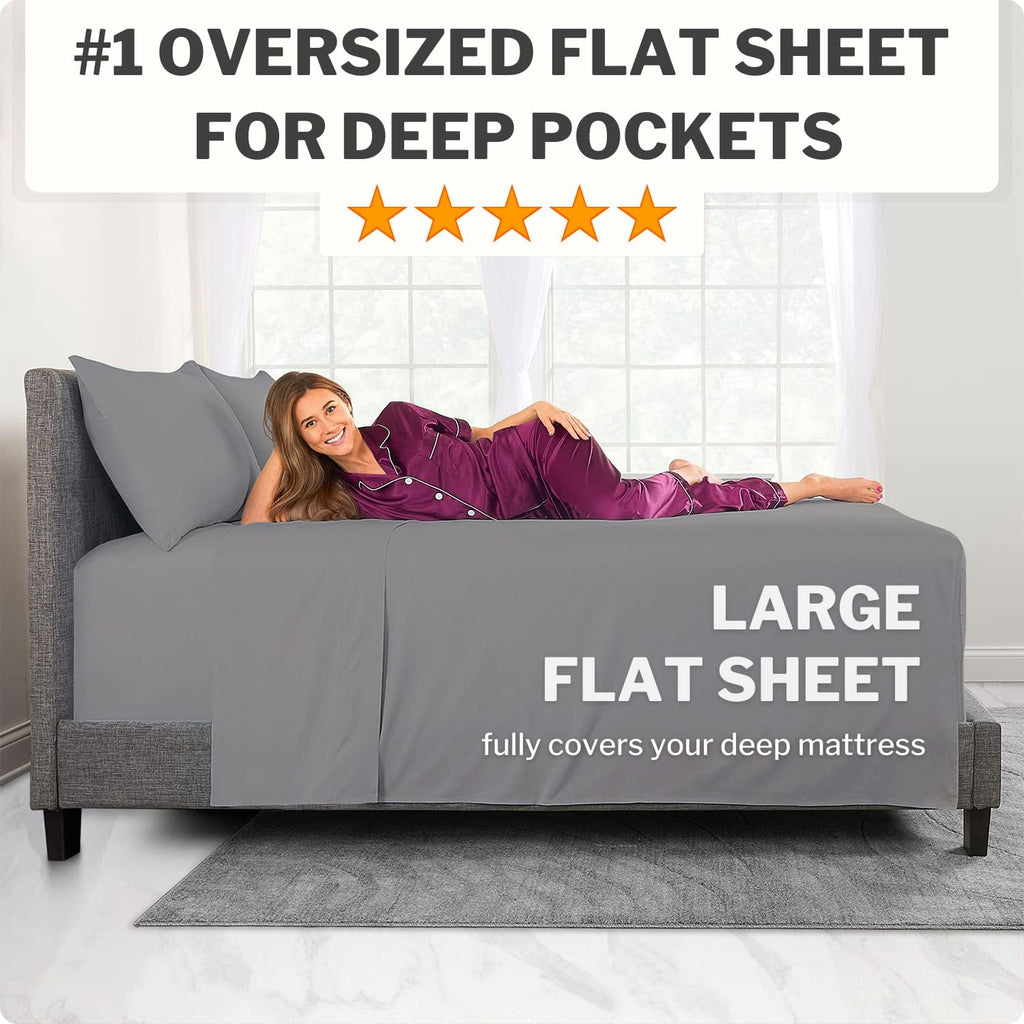Deep Pocket King Sheets - King Sheet Sets with Zippered Pillowcases - 18 Inch Deep Pockets - Fitted & Oversize Flat