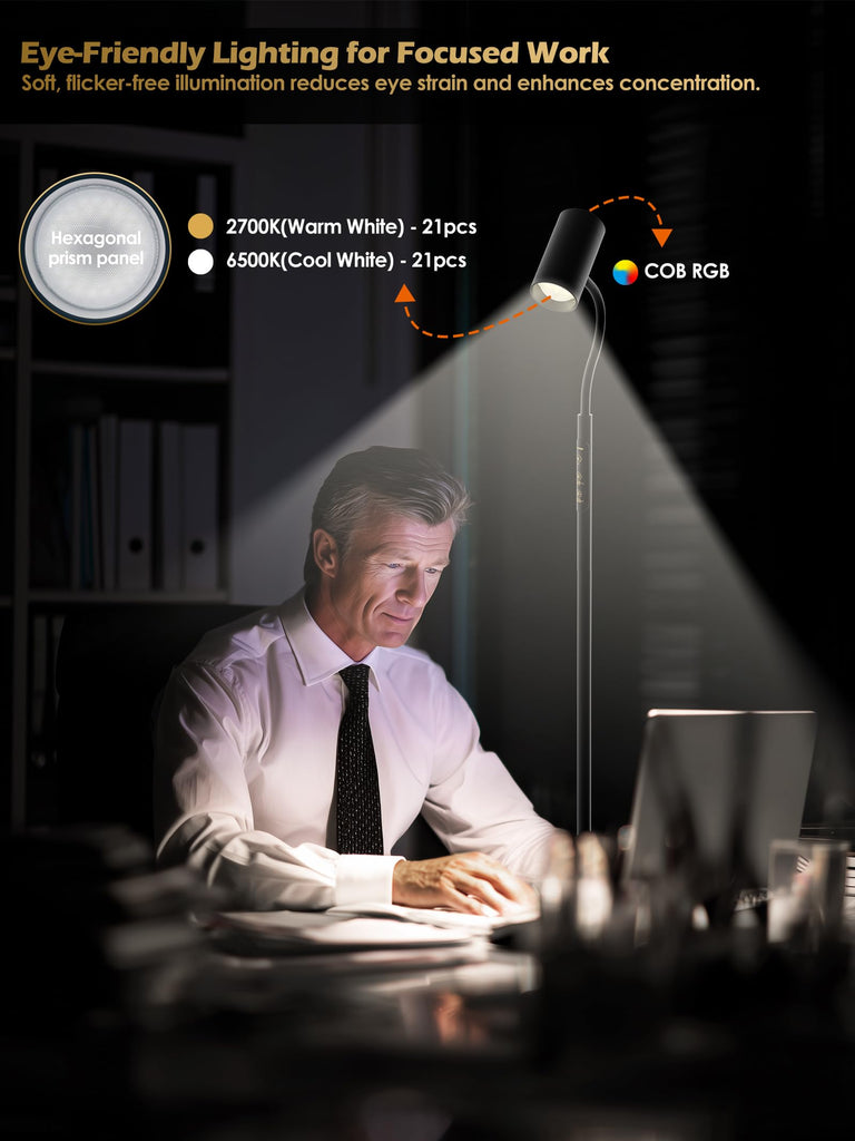17W LED Reading Floor Lamp with Remote, 67" Dimmable Standing Lamp
