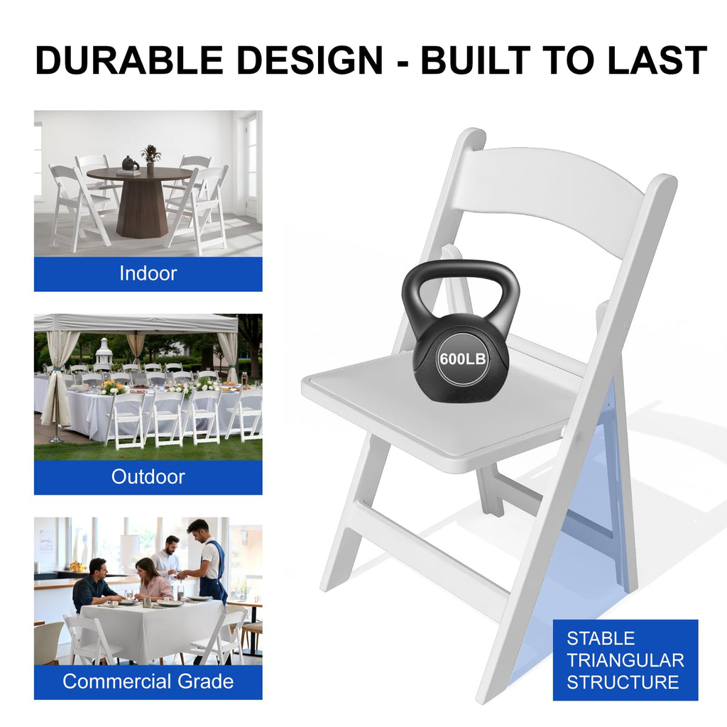 4 Pack Resin Folding Chairs with Cushion for Wedding, Party, School
