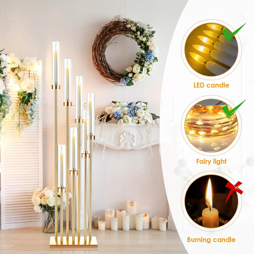 7 Arms Floor Candelabra 46.5'' Floor Candle Holdersr Decor Tall Metal Candlestick Set with Acrylic Lampshades