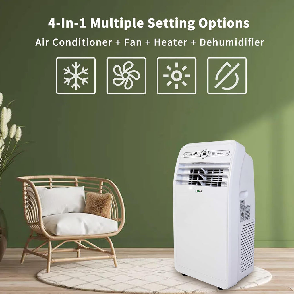 12,000 BTU, 2024 New Portable Air Conditioner with Heat, 4-in-1 function Dehumidifier & Fan