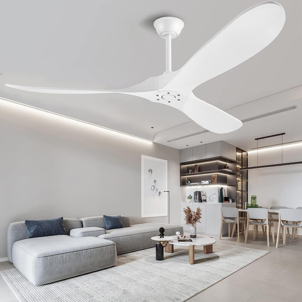 Inspired Maverick Style 72" White Wood Ceiling Fan with Solid Wood Blades,Indoor/Outdoor 3-Blade DC Motor Ceiling Fans,Remote Control,6-Speed Silent Reversible Motor,Rustic Wooden Ceiling Fan for Patio,Living Room,Bedroom A102-B0DLKKVSJK