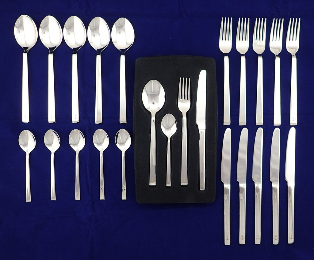 24-Piece Nautical Flatware Set - Stainless Steel Cutlery with Decorative Anchor Design - Includes 6 Knives, 6 Forks