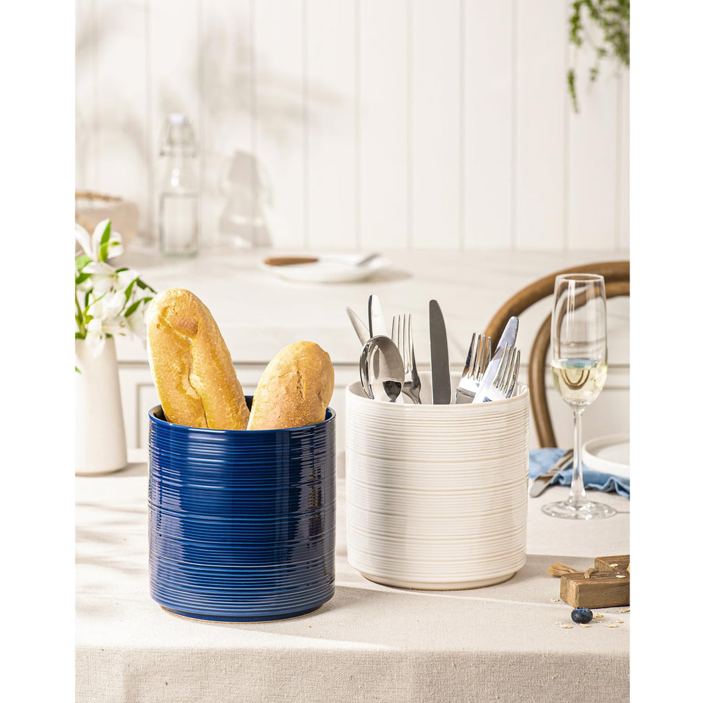 Large Utensil Holder Counter, 7.3" Ceramic Cooking Utensil Crocks for Spatula & Spoon, Farmhouse Kitchen Utensil