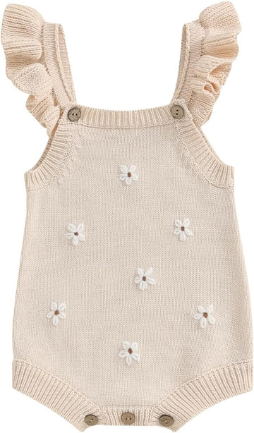 Newborn Baby Girl Knit Overall Sleeveless Strap Halter Sweater Romper One Piece Bodysuit Jumpsuit Summer Clothes