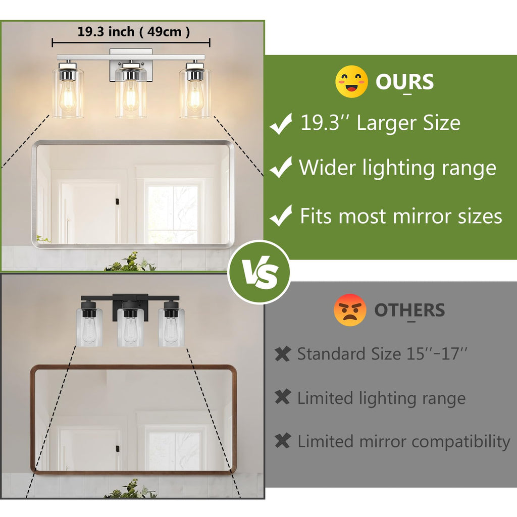 19" Bathroom Light Fixtures, 3-Light Vanity Light Brushed Nickel