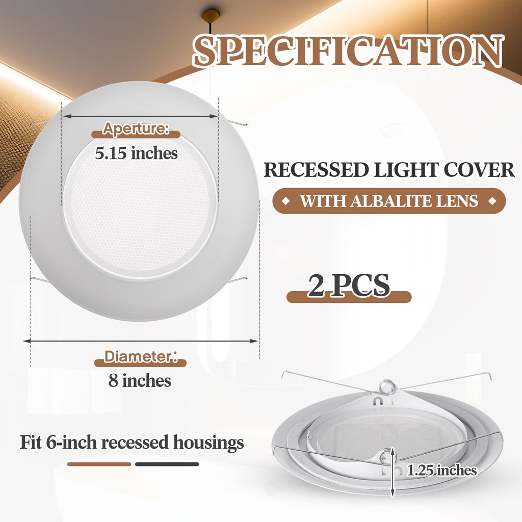 2 Pcs 6 in Shower Trim Recessed Light Covers with Albalite Lens
