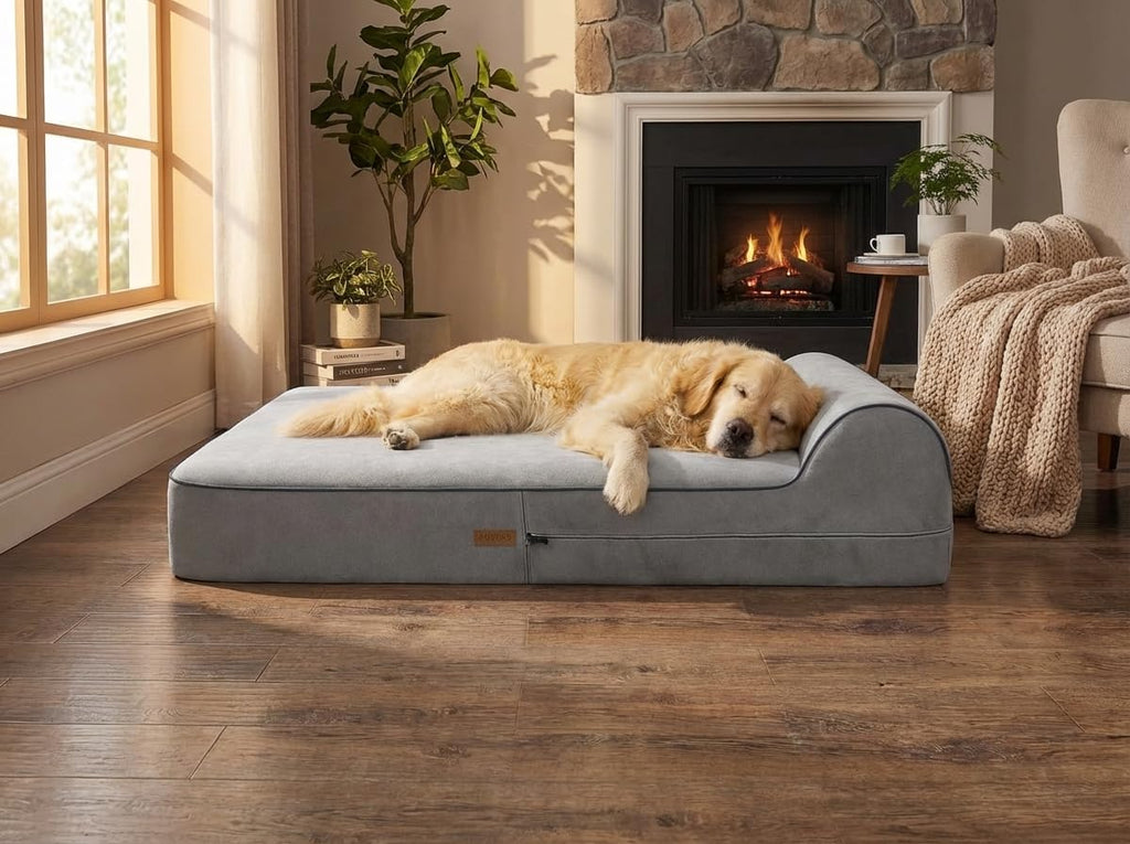 Orthopedic Memory Foam Dog Bed 7" Inch Thick Extra Large Dog Bed With Pillow Grey Includes Waterproof