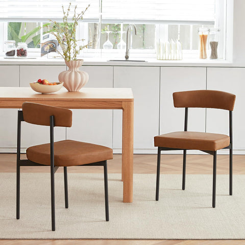 Brown Faux Leather Dining Chairs Set of 2