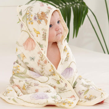 Muslin Baby Beach Bath Towel Hooded Organic Cotton Blend (Garden)