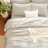 Queen Comforter Set Beige, 7 Pieces Soft Pinch Pleat Bed in a Bag Queen Comforter Set with Sheets