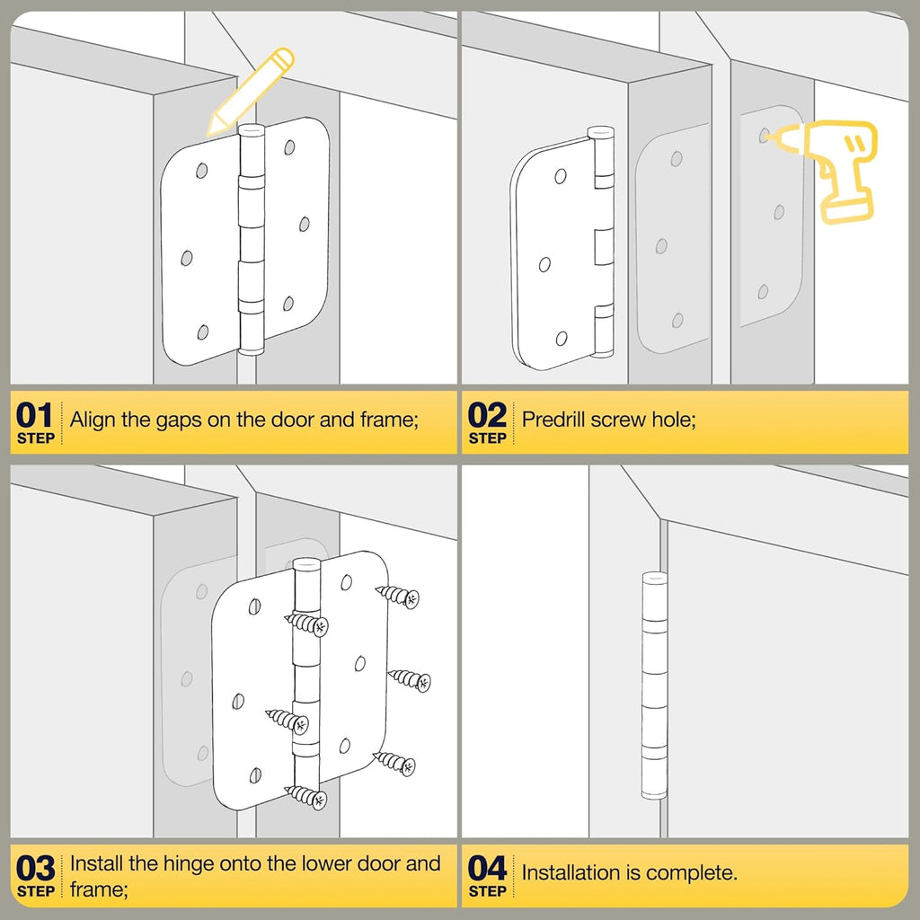 Ball Bearing Gold Door Hinges, 3.5 Inches Heavy Duty Stainless Steel Door Hinges, 5/8'' Radius Corner Hinges