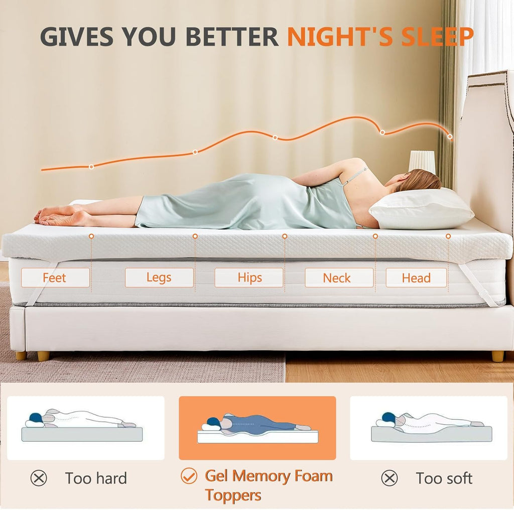 Full Mattress Topper, Memory Foam Pad, 3 Inch | Cooling Gel Infused, Removable Soft Cover, Ventilated, Sleeper Sofa