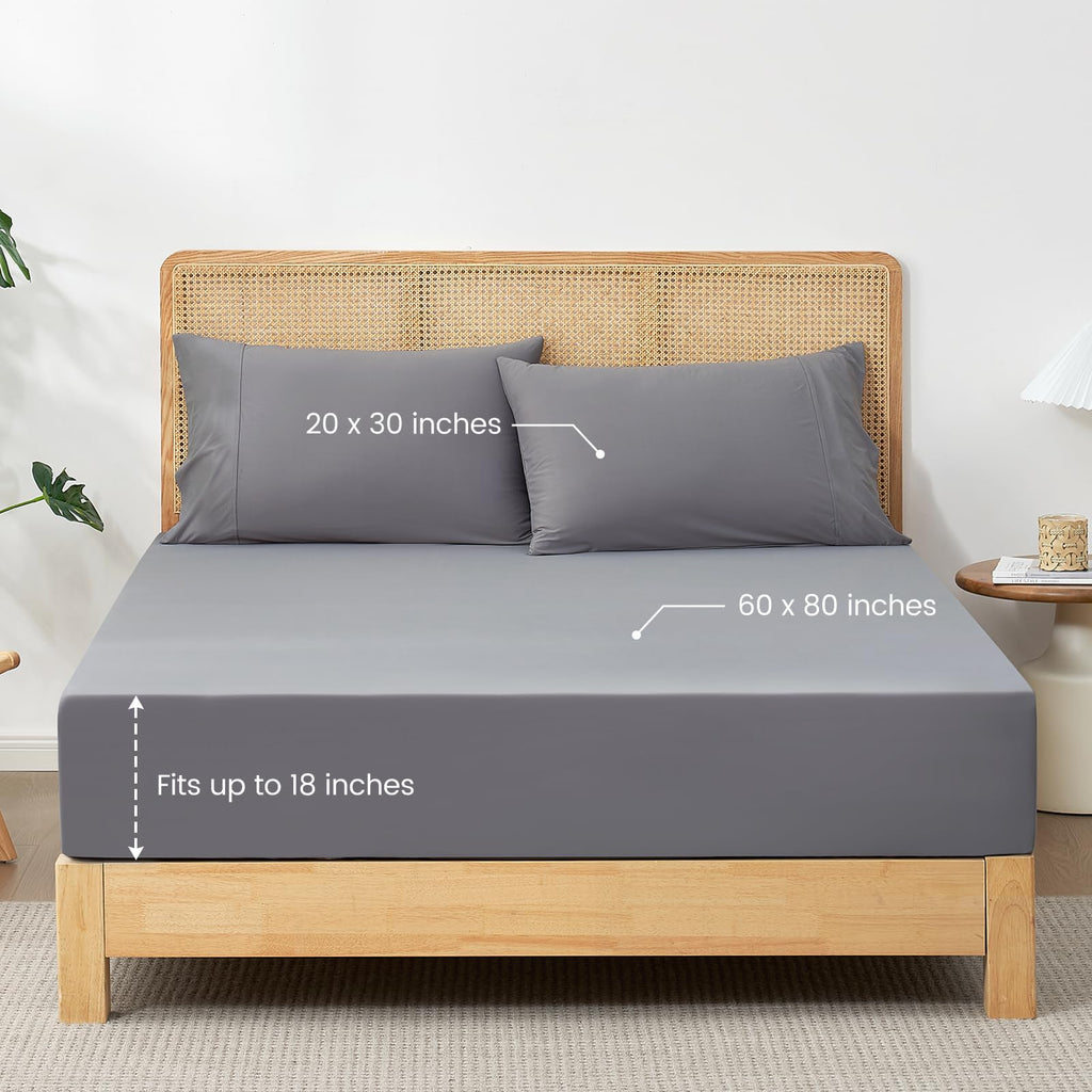 Cooling Fitted Sheet Set, Queen, Dark Gray