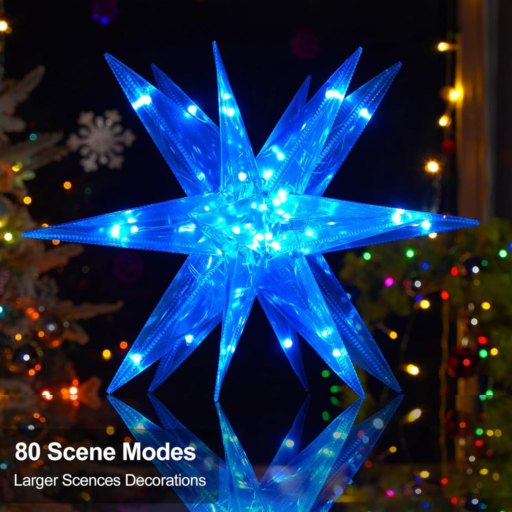 Christmas Star Tree Topper, 13.8" Xmas Smart Tree Decorations, Crystal-Like 3D Polygonal Shell, App Control LED