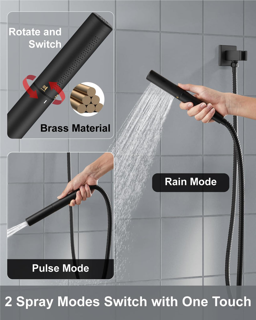 Shower System with Rain Head and Handheld,12-Inch,Matte Black