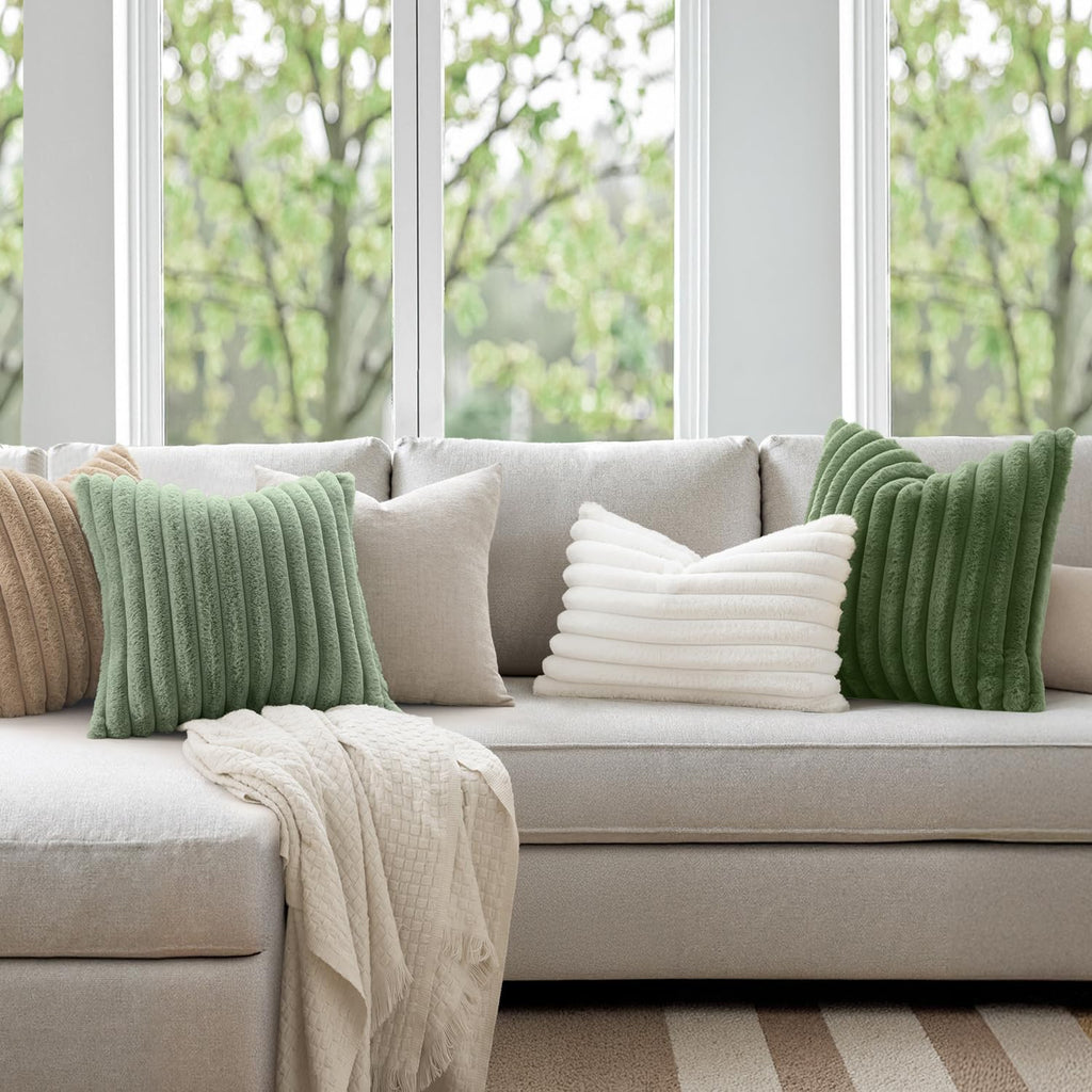 Faux Fur Decorative Euro Sham Pillow Covers 24x24 Moss Green 2 Pack