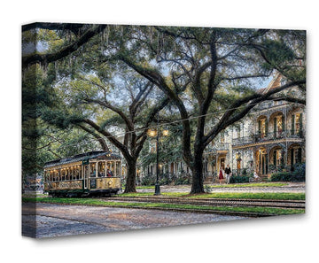Southern Charm St. Charles Streetcar New Orleans 16x20 Stretched Canvas Poster- Classic French Quarter Architecture