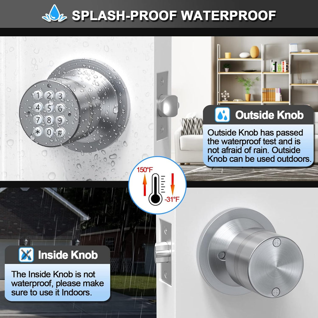 Keyless Entry Door Lock, Door Knob with Keypad, Smart Code Door Lock, Mute Mode, Passage Function, Easy to Install