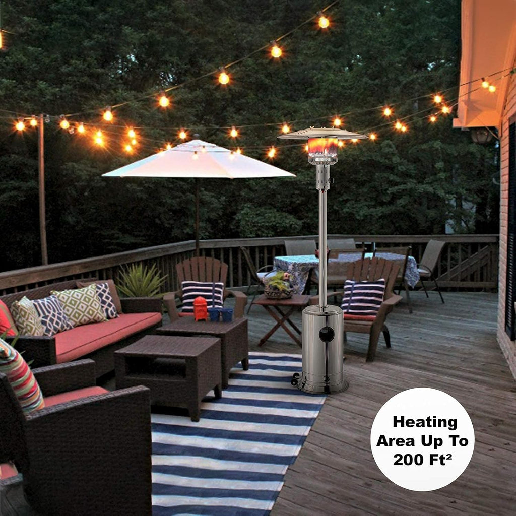 88 Inch Patio Heater, 47,000 BTU Standing Heater with Wheels, Stainless Steel Burner, Gas Propane Patio Heater for