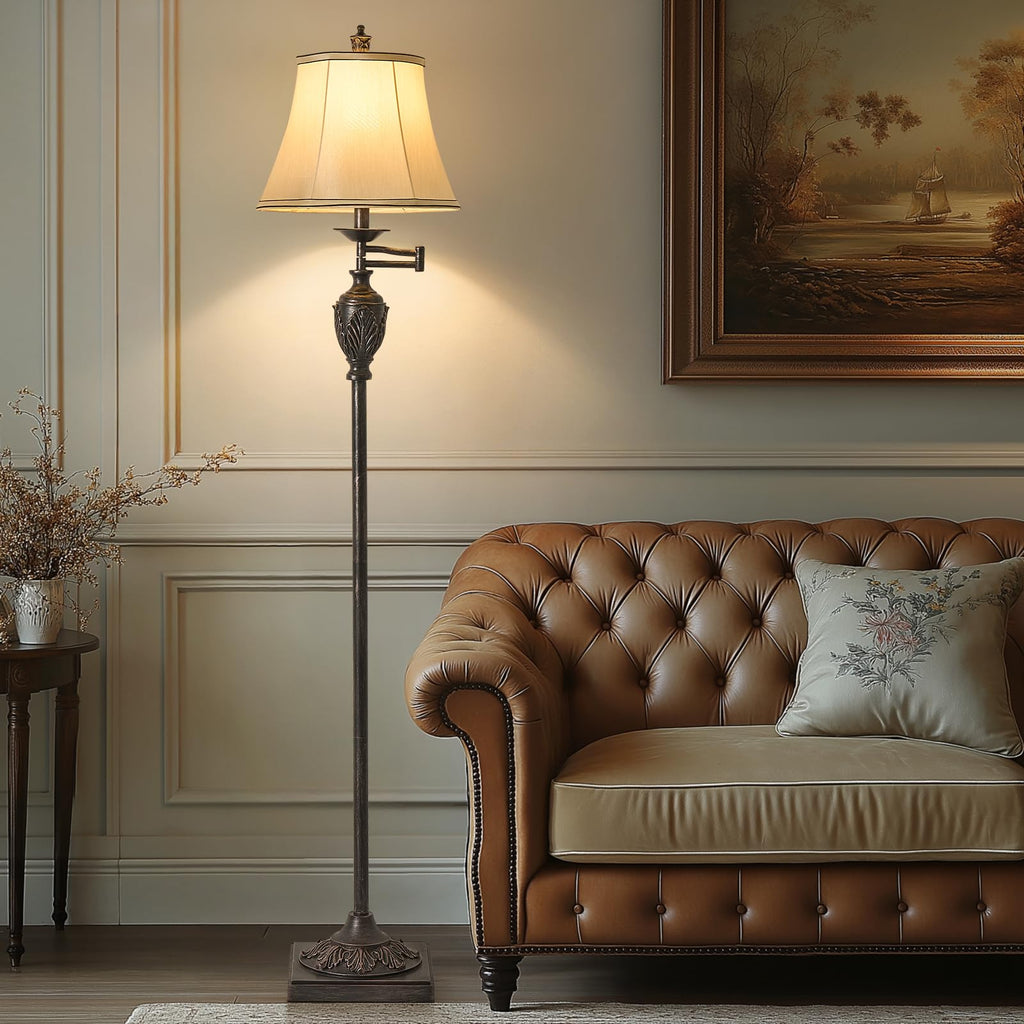 Traditional Floor Lamp with 350° Swing Arm, Including Bulb, Antique Black