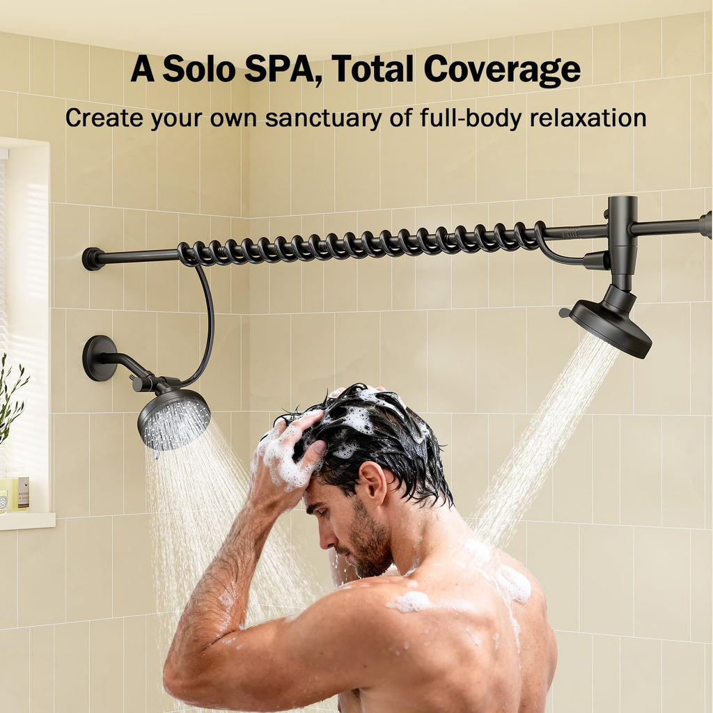 Dual Shower Head with Original Adjustable Slider, Double Showerhead, Black