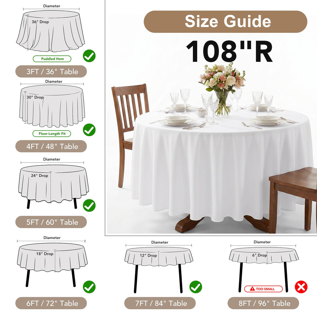 6 Pack Gold Round Tablecloths - 108 Inches in Diameter