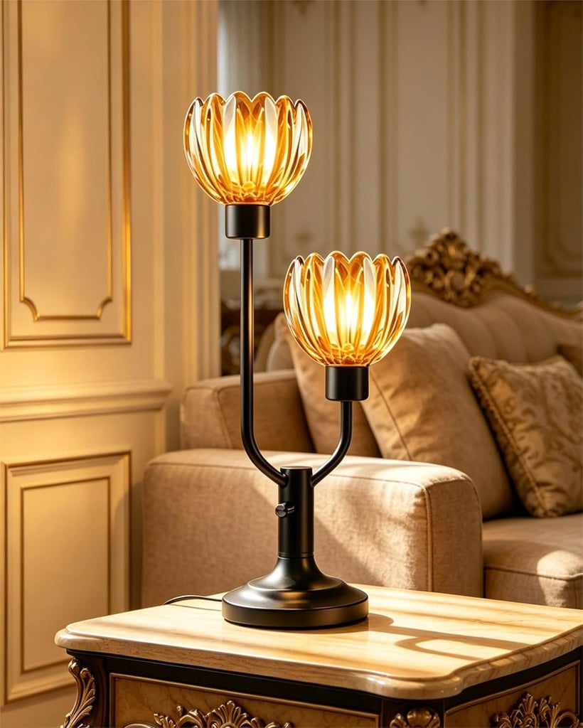 Mid Century Modern Glass Table Lamp Black Dimmable Desk Lamps with Brown Glass Shades 2 Bulbs Included 3000K Warmwhite