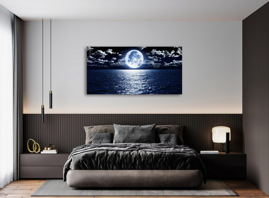 Wall Art Canvas Prints Moon Sea Ocean Landscape 1 Panels Full Moon in Cloud Pictures Paintings Stretched and