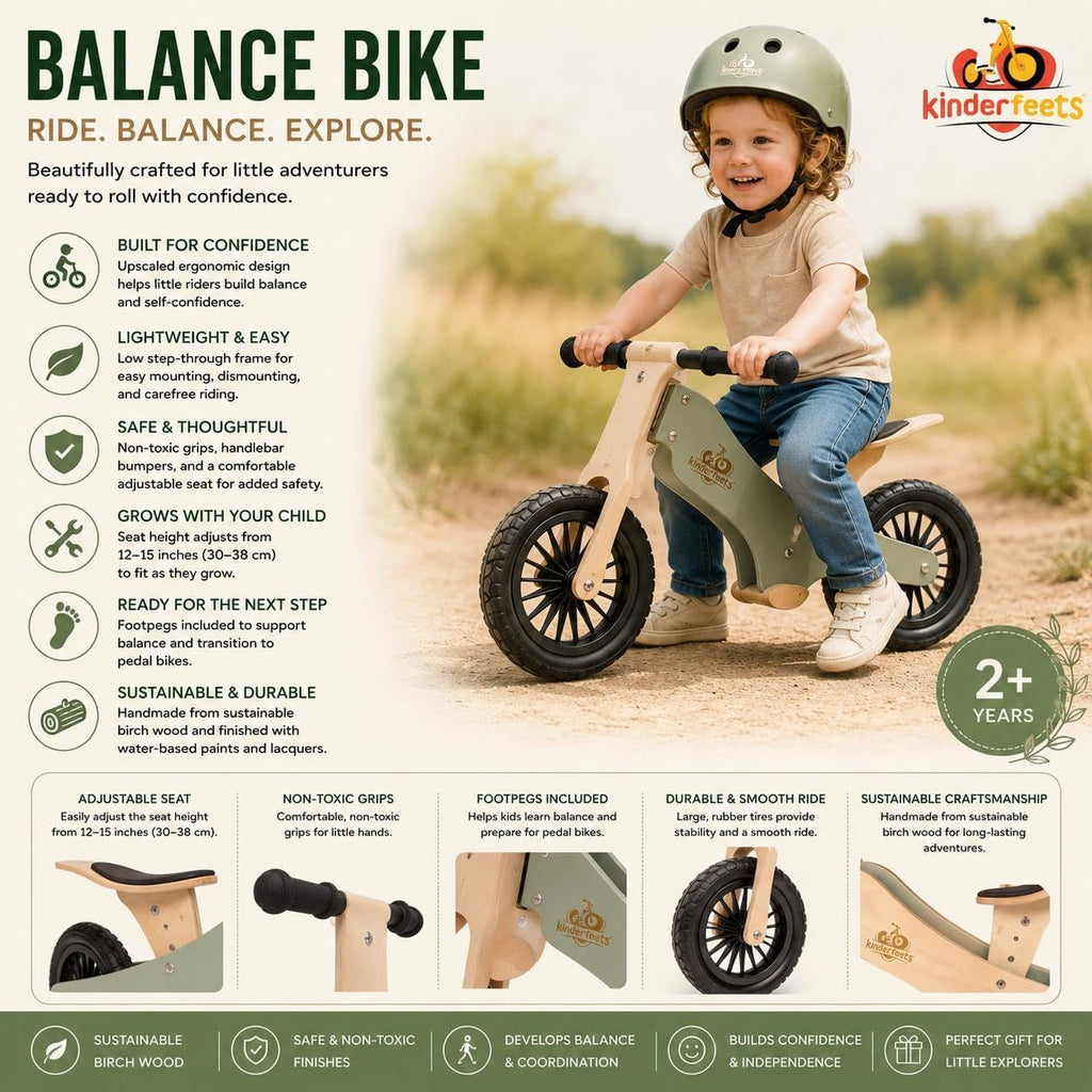 Balance Bike - Wooden Balance Bike | Sustainable and Eco-Friendly | Adjustable Riding Balance Toy for Kids