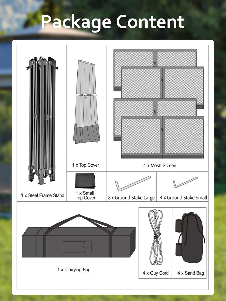 11x11 Pop Up Gazebo Tent with Mosquito Netting, Outdoor Canopy Shelter Easy Setup, Water & UV Resistant - Khaki