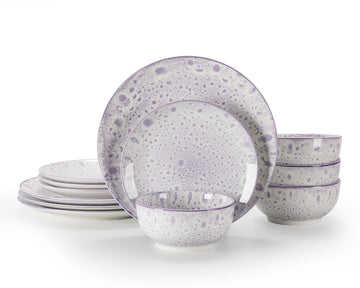 12 Pcs Speckled Glaze Ceramic Dinnerware Set for 4, Lavender Purple