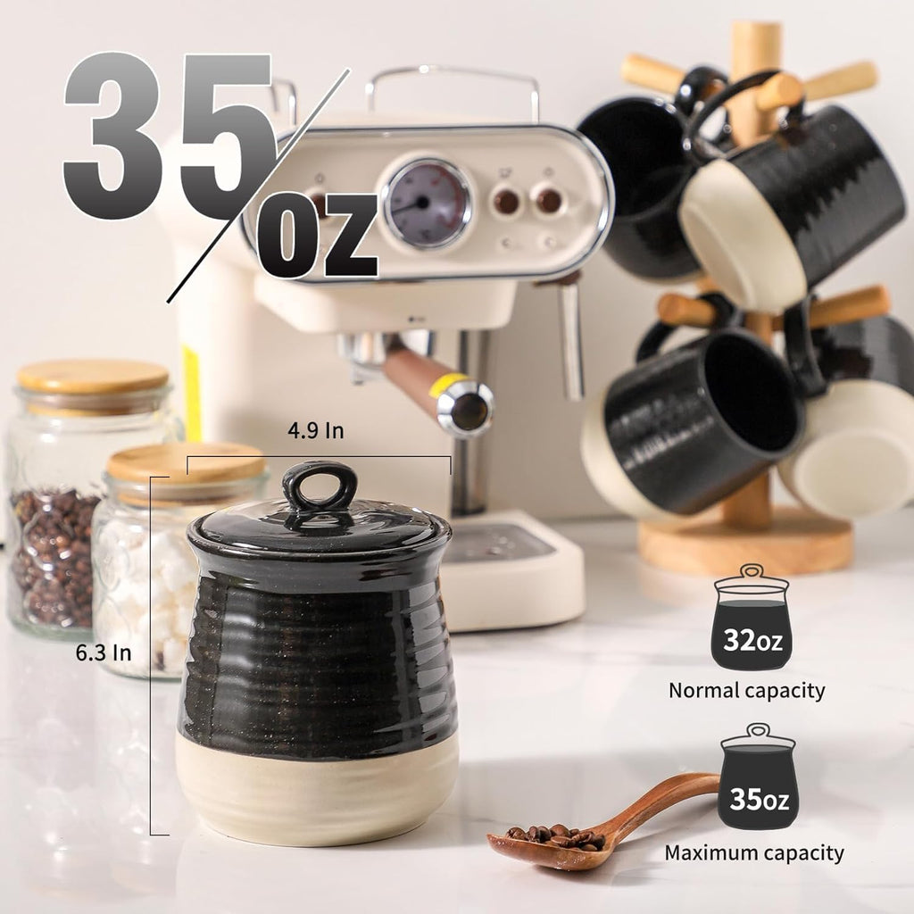 Ceramic Food Storage Jar, Coffee Canister for Countertop with Lids Airtight, Large Flour, Spices, Beans, Rice and Candies