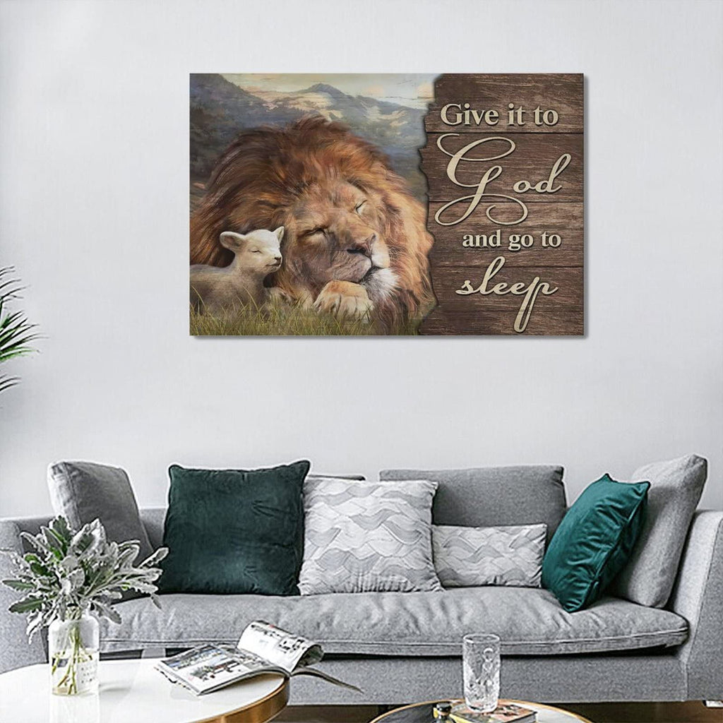 Lion and Lamb Wall Art Christian Religious Pictures Canvas Wall Decor Give it to God Painting Prints Framed Artwork