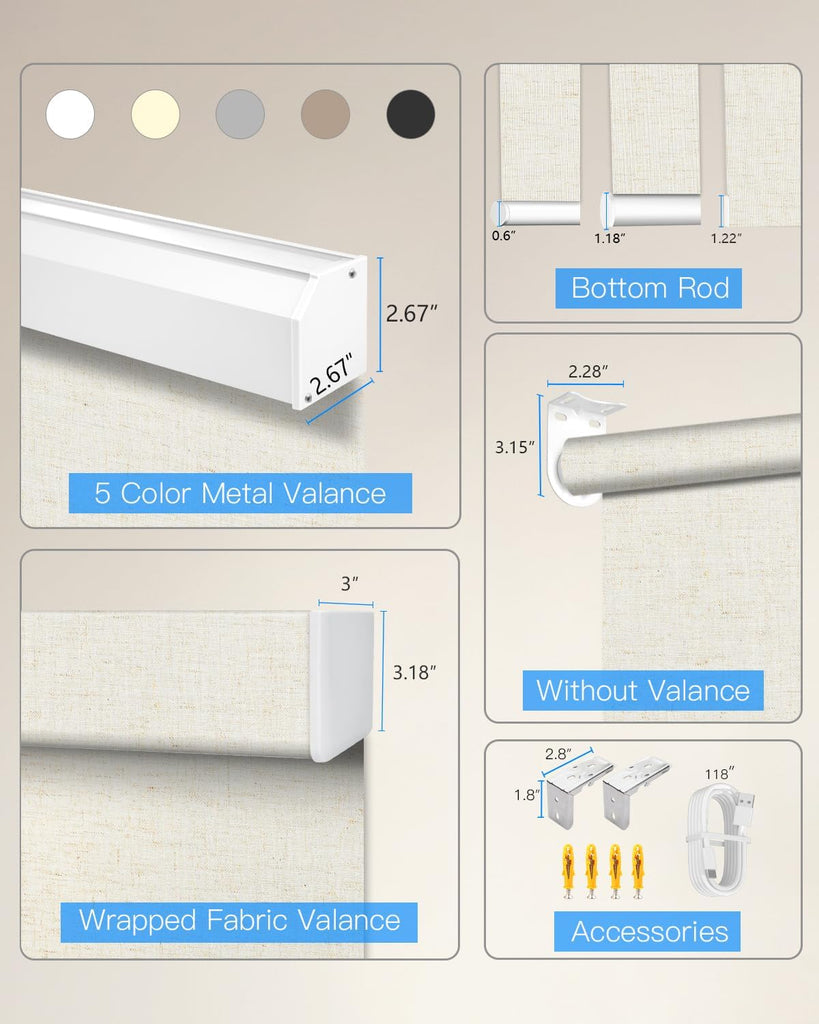 Motorized Roller Shade with Remote Control, Blackout Electric Shade for Windows Compatible with Alexa Google via Hub