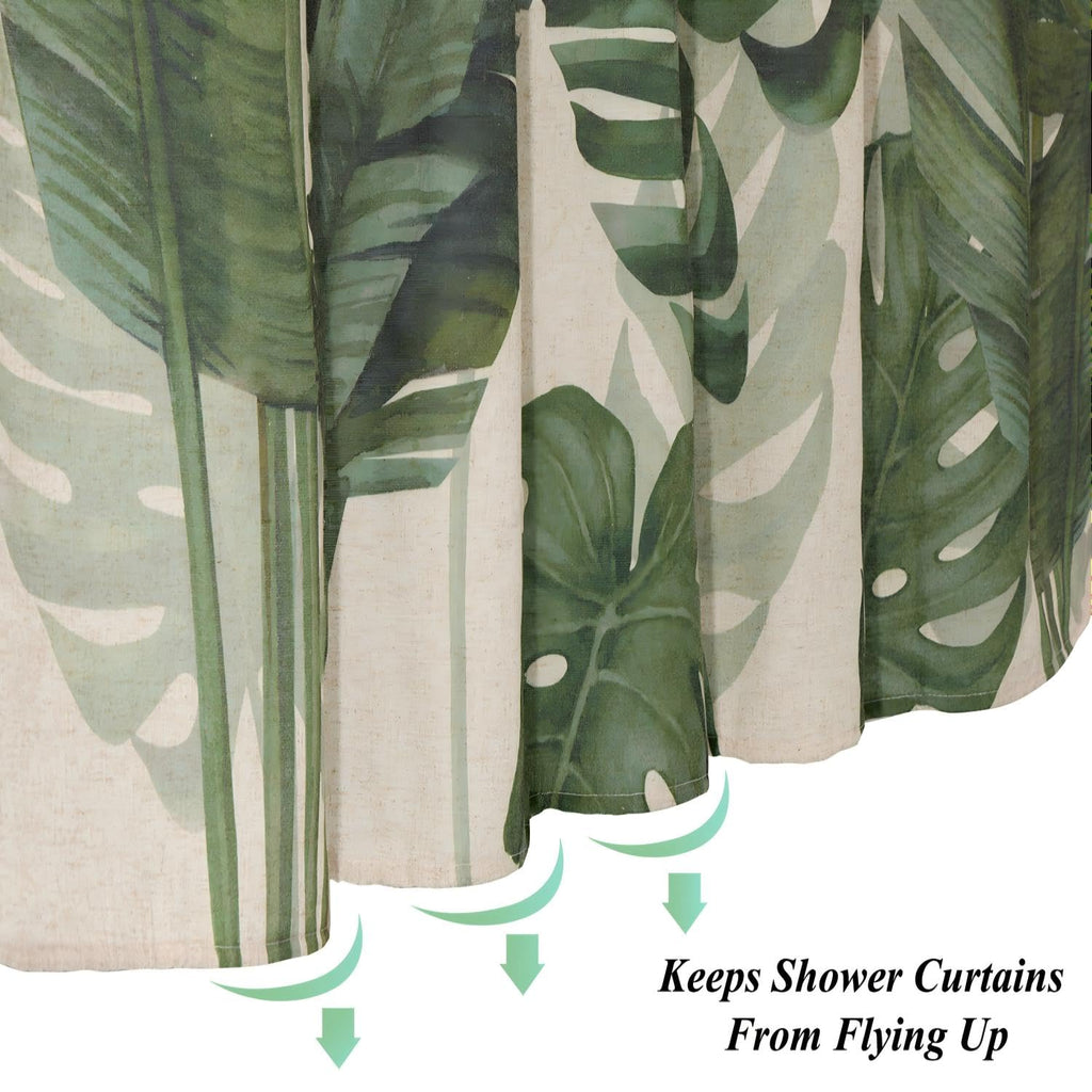 Linen Tropical Green Leaf Shower Curtains Botanical Banana Monstera Leaf Palm Tree Water Repellent Heavy Duty Fabric
