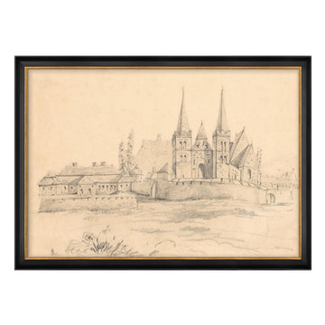Premium Framed Wall Historic Cathedral Sketch Vintage Architecture Illustrations Impressionism Scenic Colorful