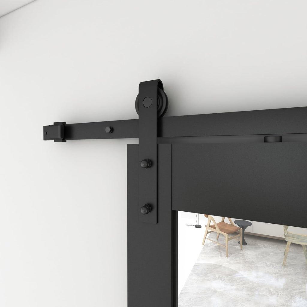 36 in. x 84 in. Mirrored Glass Black MDF Interior Sliding Barn Door with Hardware Kit and Door Handl