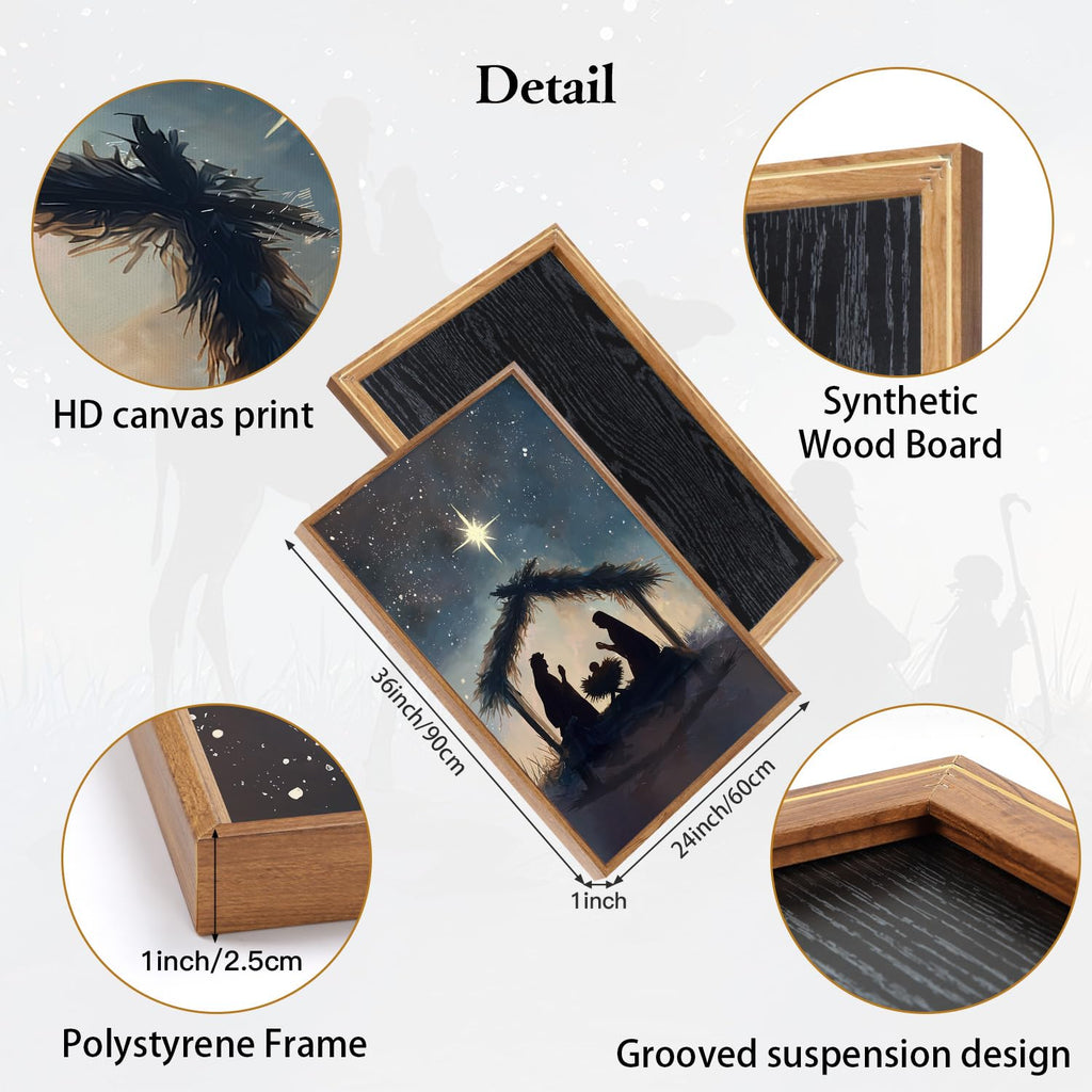 Framed Nativity Scene Decor, Starry Night Christmas Religious Prints