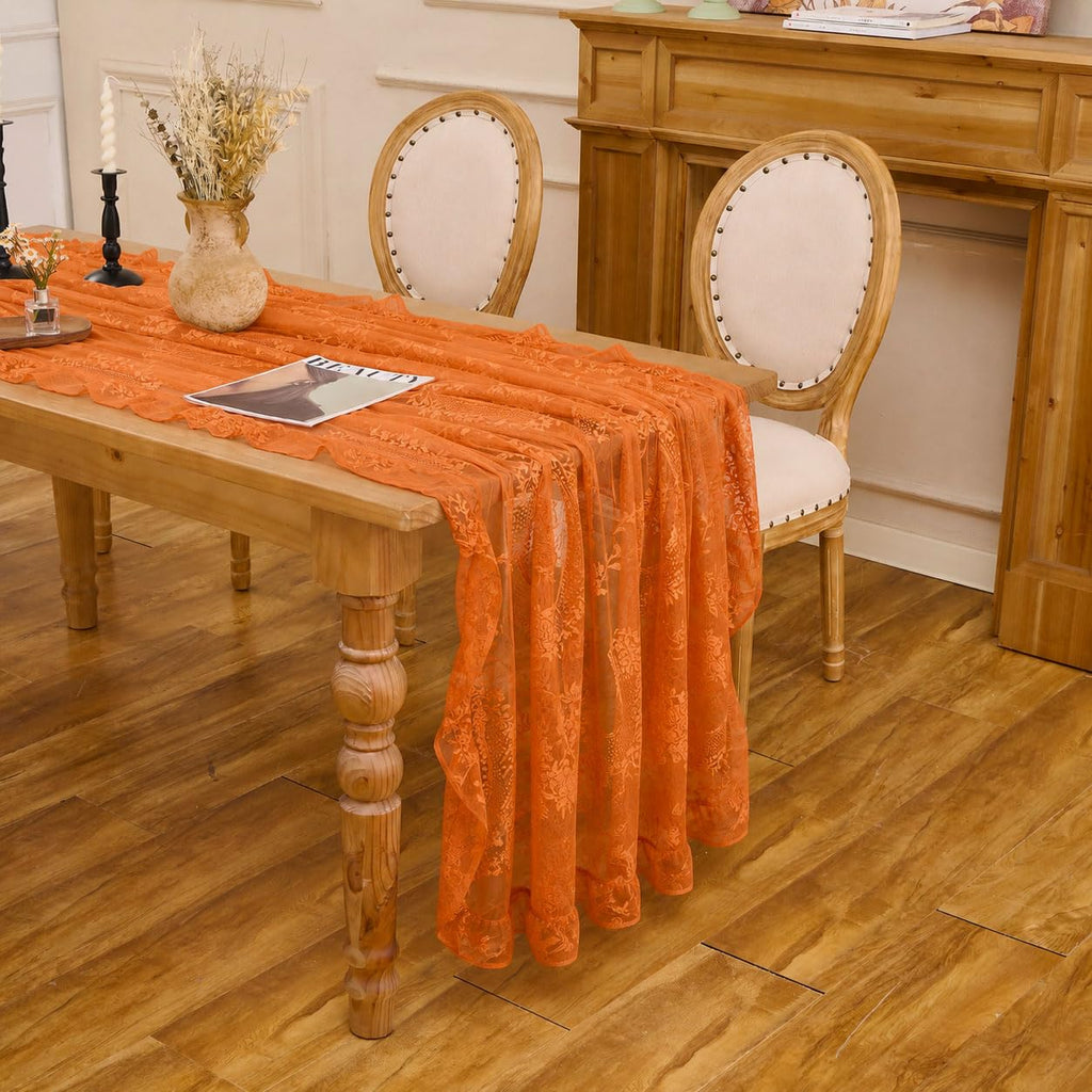 Orange Fall Lace Tablecloth, Vintage 55"x40" Rectangular Table Cloth