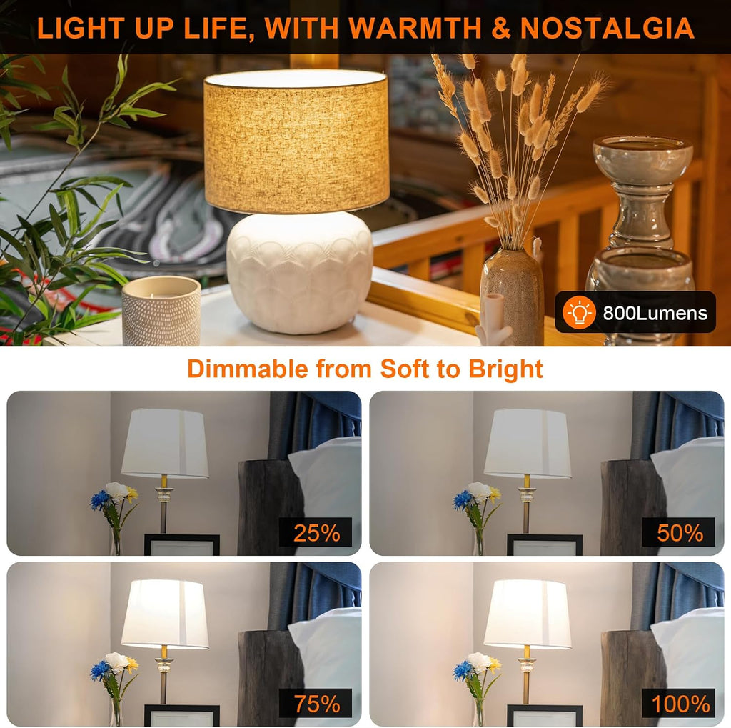 E26 LED Edison Bulbs: 8W Equivalent 80W Dimmable LED Bulbs - Vintage ST58 4000k ‎Neutral White - 800 Lumens High