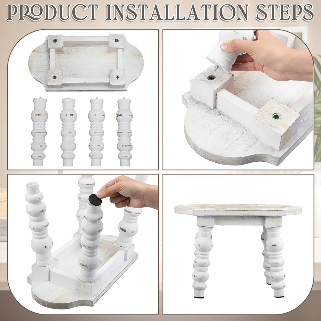 2 Pack Wooden Foot Stool Vintage Farmhouse Small Plant Stand