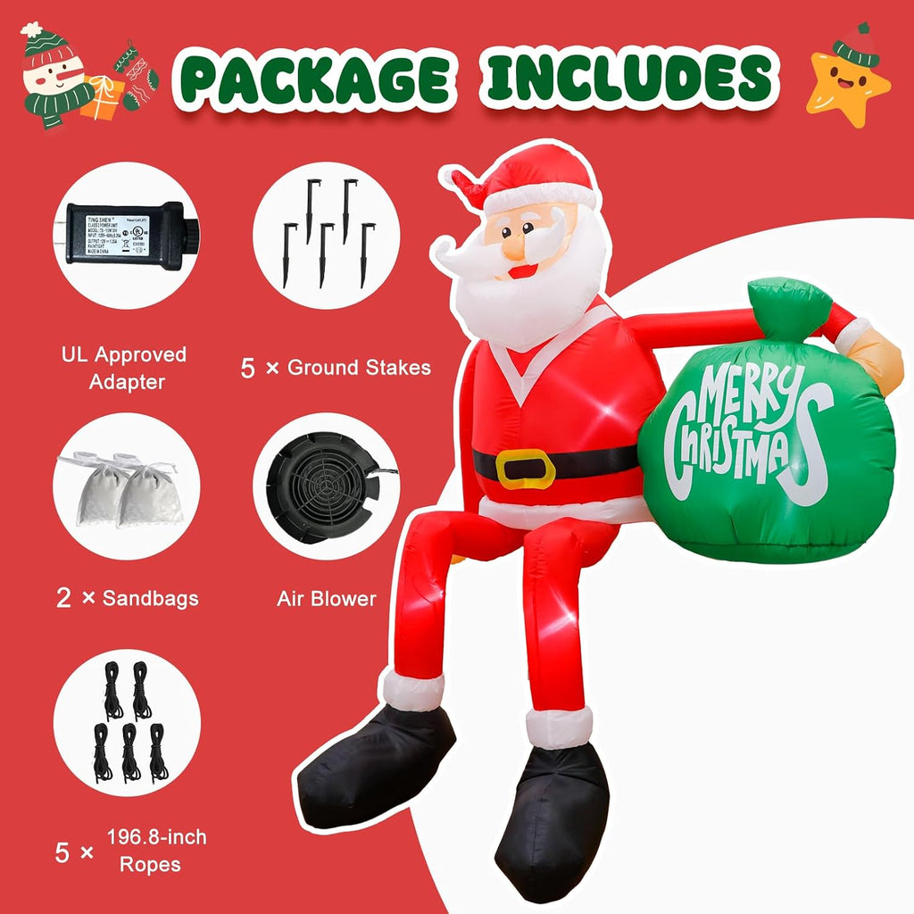 8FT Christmas Inflatables Outdoor Decorations, Climbing Santa Christmas Inflatable Christmas Yard Decorations with