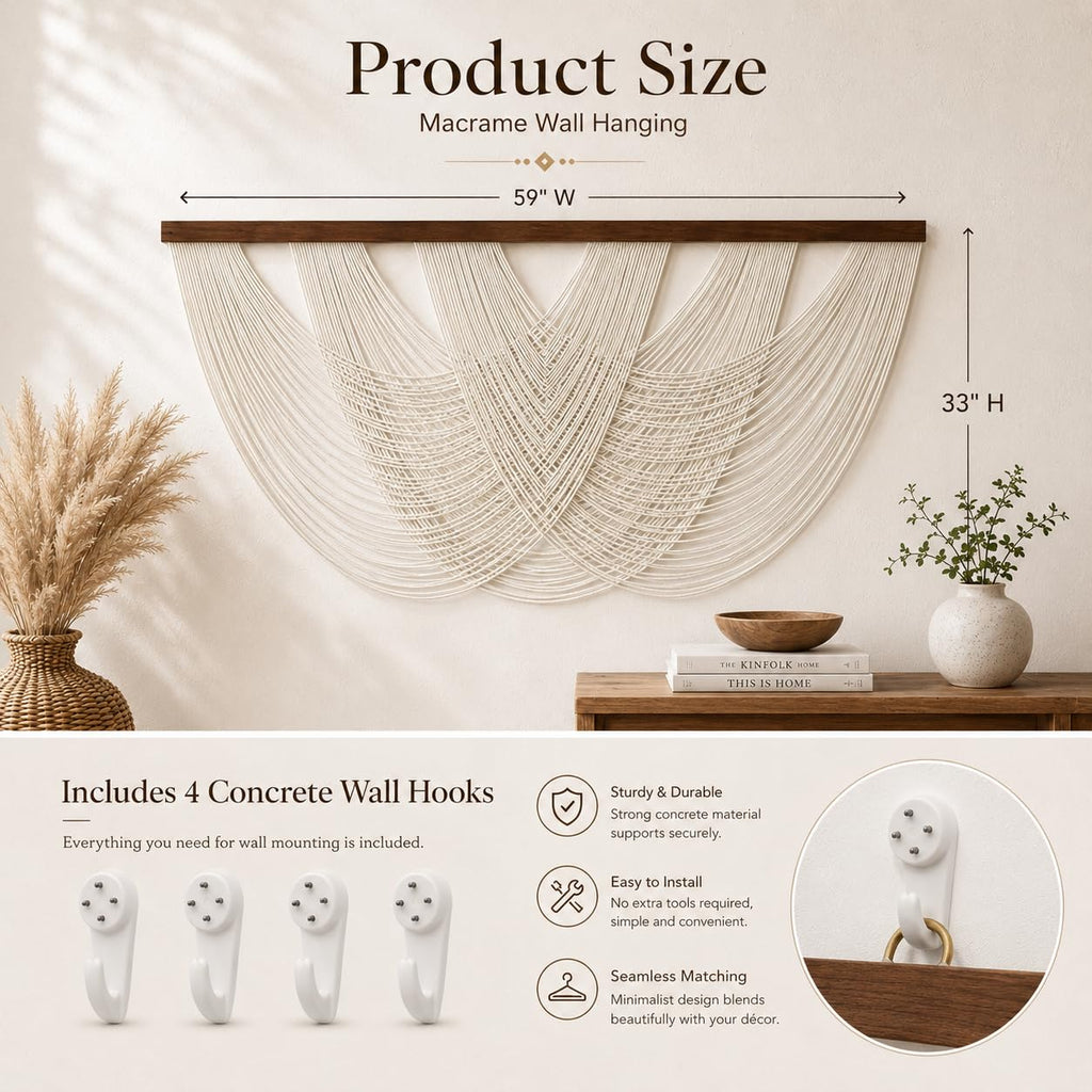Macrame Wall Hanging Large 59in Boho Cotton Rope Bohemian Tapestry