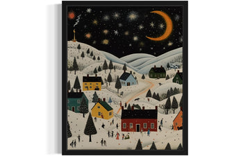 Starry Night Black Framed Wall Art Poster Print, Scenery Landscape American Folk Art, Naive Painting Decor Gallery 31