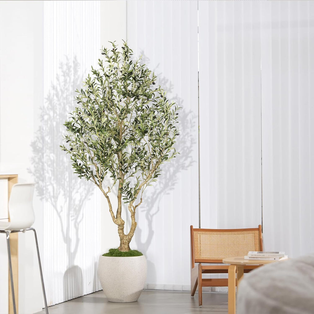 Olive Trees Artificial Indoor 7ft with Thick Trunk, Sturdy Base