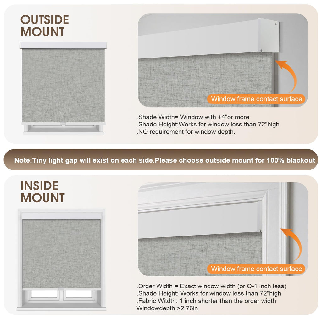 Cordless Blackout Roller Shades, 99% Light Blocking Blinds, Thermal Insulated Pull Down Window Shades Home