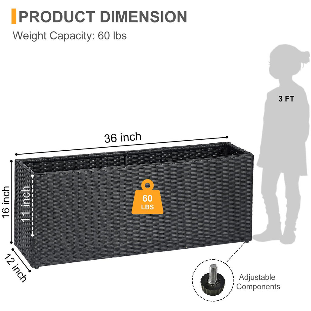 Large Rectangular Planter for Outdoor Rattan Block Box 36x12x16''
