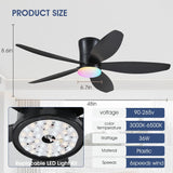 Flush Mount RGB Ceiling Fans with Lights-48 Low Profile Ceiling Fan with Light and Remote/APP Control,DC Reversible,LED Dimmable Blakc Ceiling Fans for Bedroom,Indoor/Outdoor Patio Use A101-B0F8HW7T84
