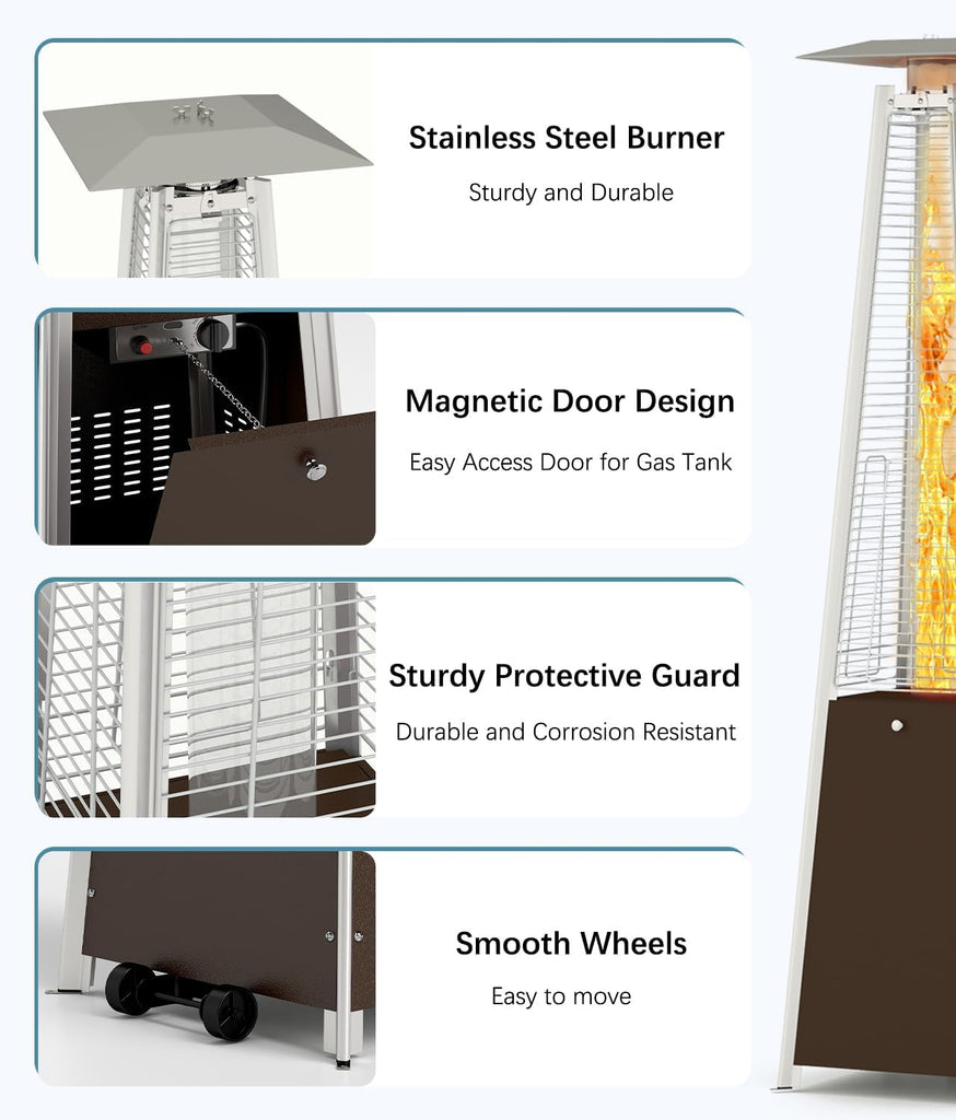 48,000 BTU Pyramid Patio Heater with Wheels, Cover, Hammered Bronze | Triple Safety Protection Propane Heaters